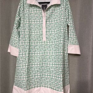Green and White Geometric Pattern Dress